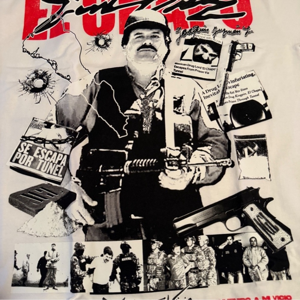 El chapo. Evil vice.  Short Sleeve Graphic Tee - White with Black/Red Print